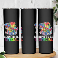 Autism Awareness Skinny Tumbler Born To Be Special Rainbow Puzzle Dinosaur