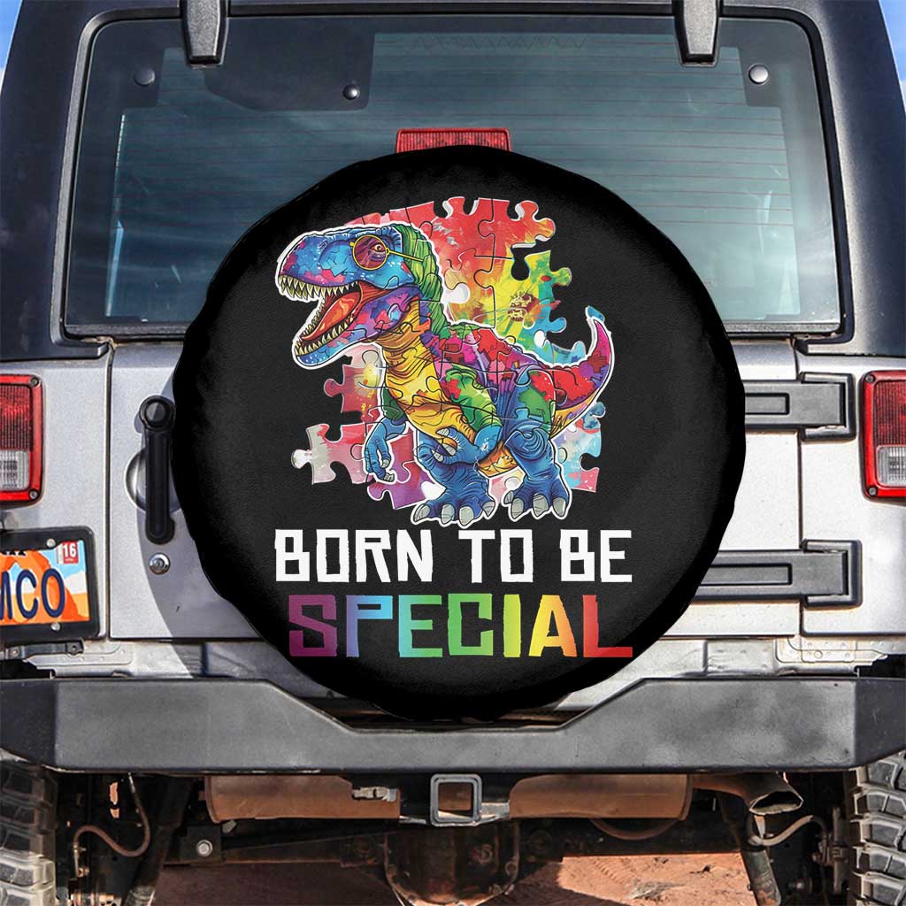 Autism Awareness Spare Tire Cover Born To Be Special Rainbow Puzzle Dinosaur