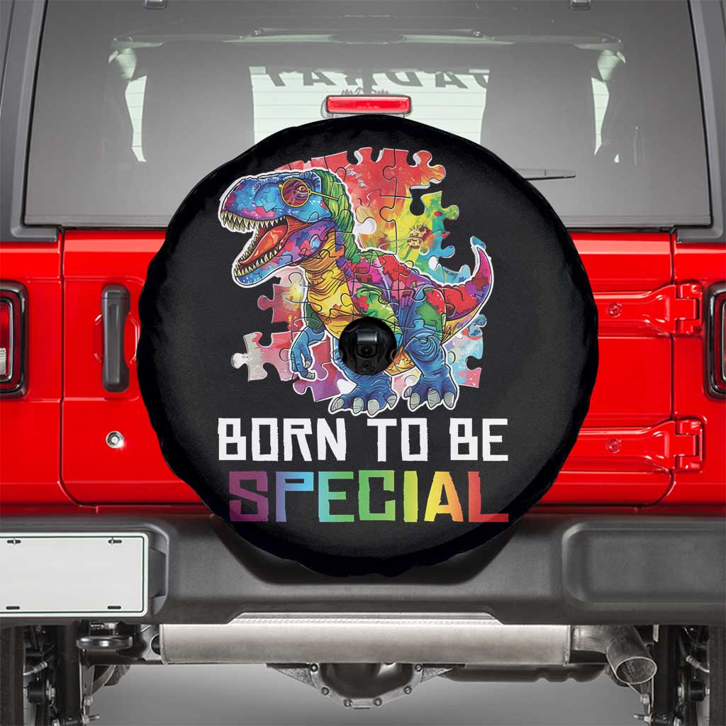 Autism Awareness Spare Tire Cover Born To Be Special Rainbow Puzzle Dinosaur