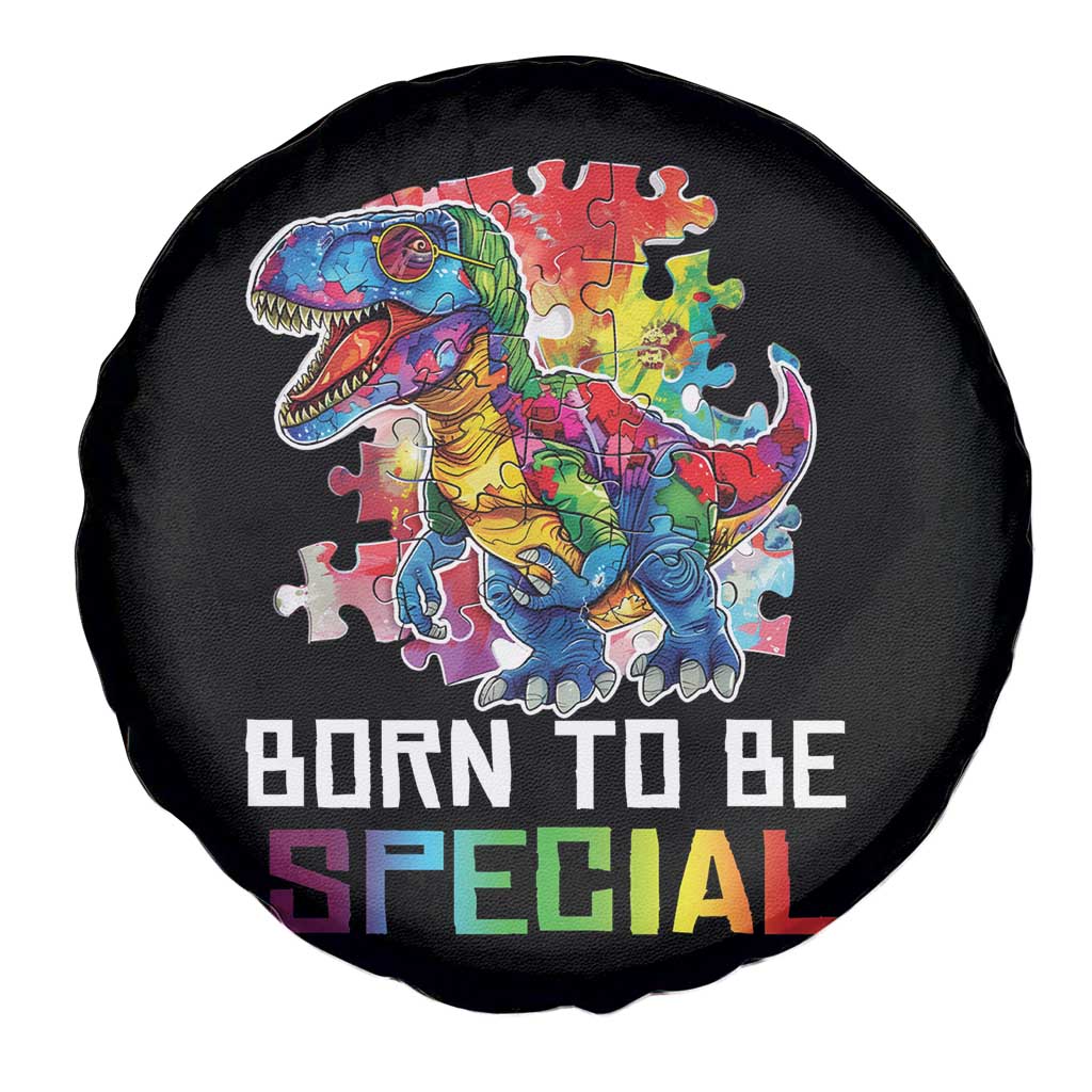 Autism Awareness Spare Tire Cover Born To Be Special Rainbow Puzzle Dinosaur