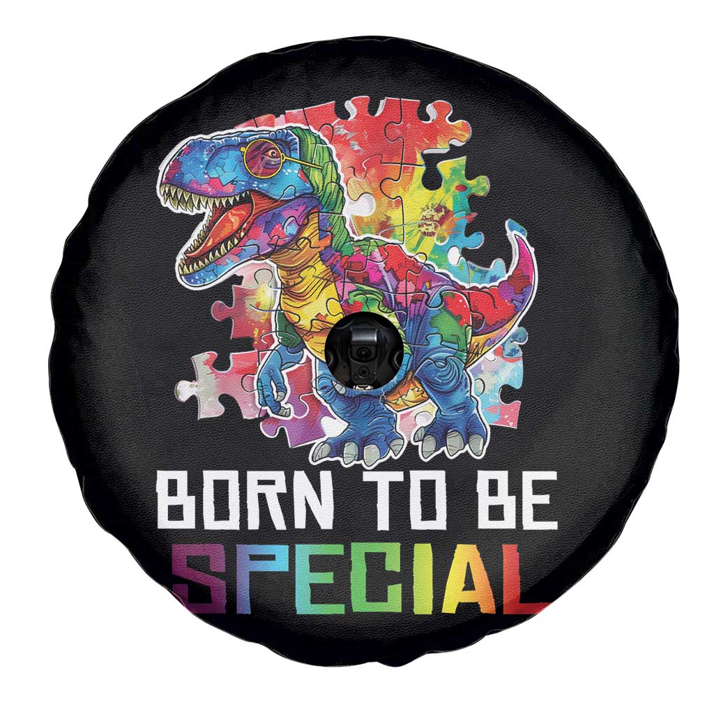 Autism Awareness Spare Tire Cover Born To Be Special Rainbow Puzzle Dinosaur