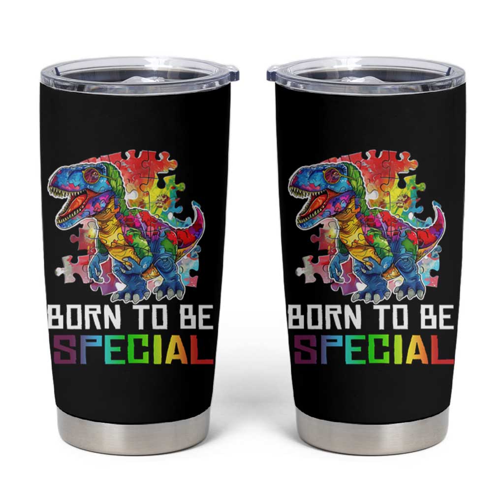 Autism Awareness Tumbler Cup Born To Be Special Rainbow Puzzle Dinosaur