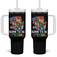 Autism Awareness Tumbler With Handle Born To Be Special Rainbow Puzzle Dinosaur