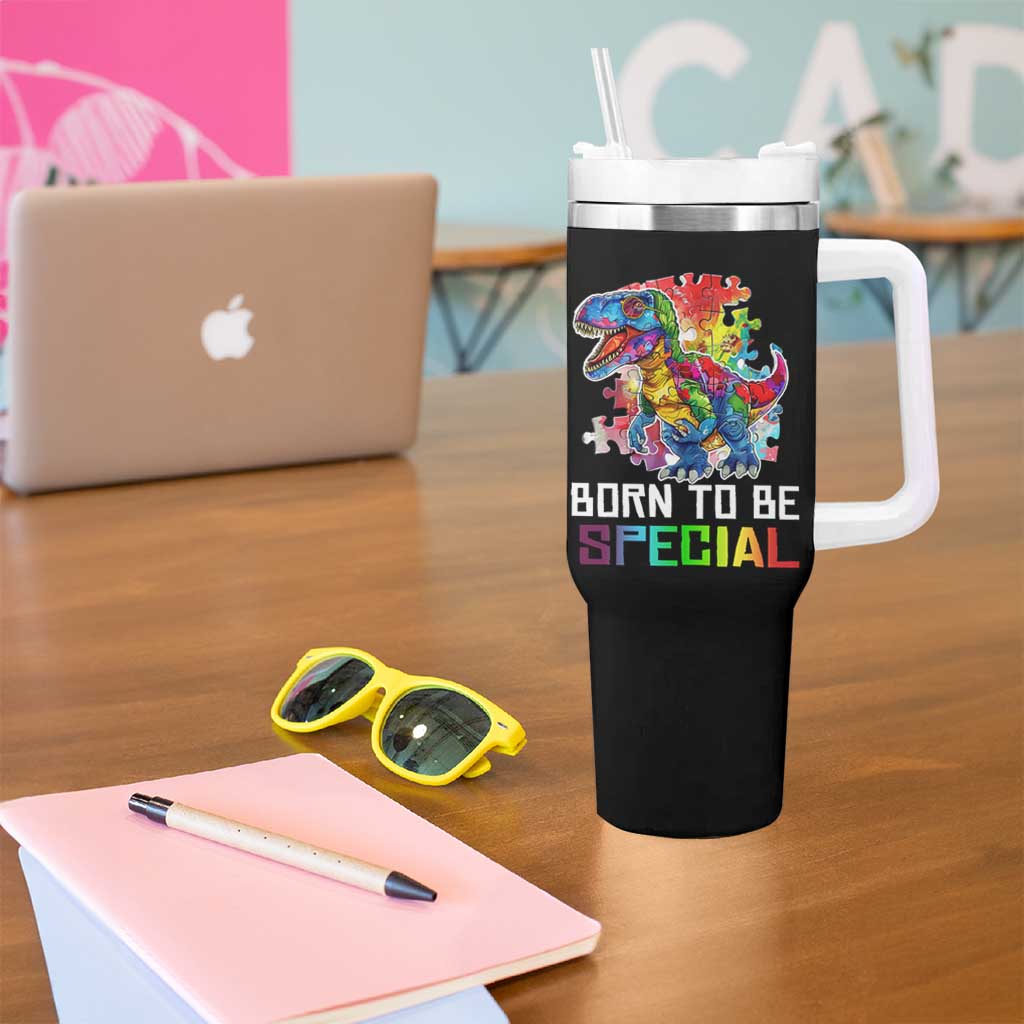Autism Awareness Tumbler With Handle Born To Be Special Rainbow Puzzle Dinosaur