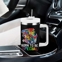 Autism Awareness Tumbler With Handle Born To Be Special Rainbow Puzzle Dinosaur