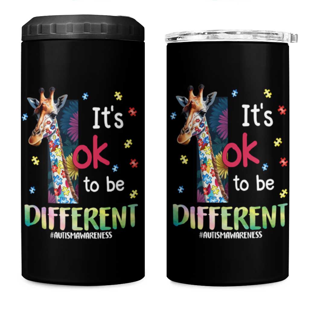 Autism Awareness 4 in 1 Can Cooler Tumbler It's Ok To Be Different Puzzle Giraffe