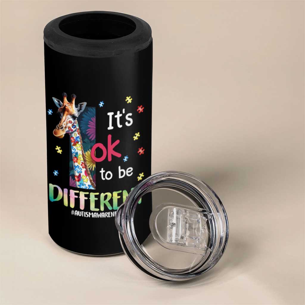 Autism Awareness 4 in 1 Can Cooler Tumbler It's Ok To Be Different Puzzle Giraffe
