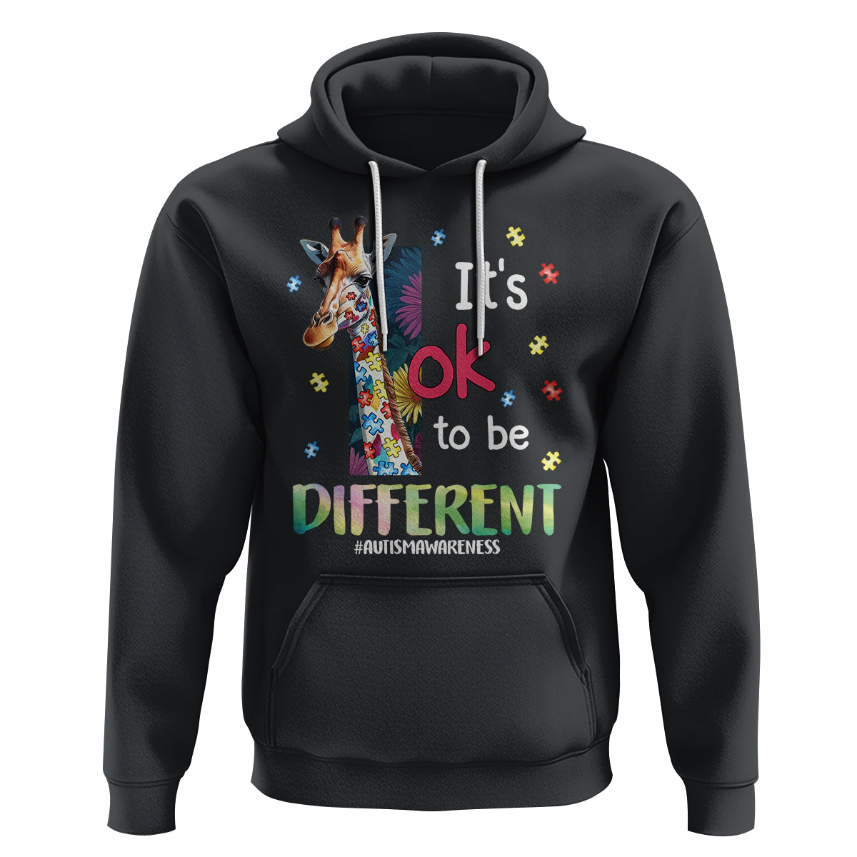 Autism Awareness Hoodie It's Ok To Be Different Puzzle Giraffe - Wonder Print Shop