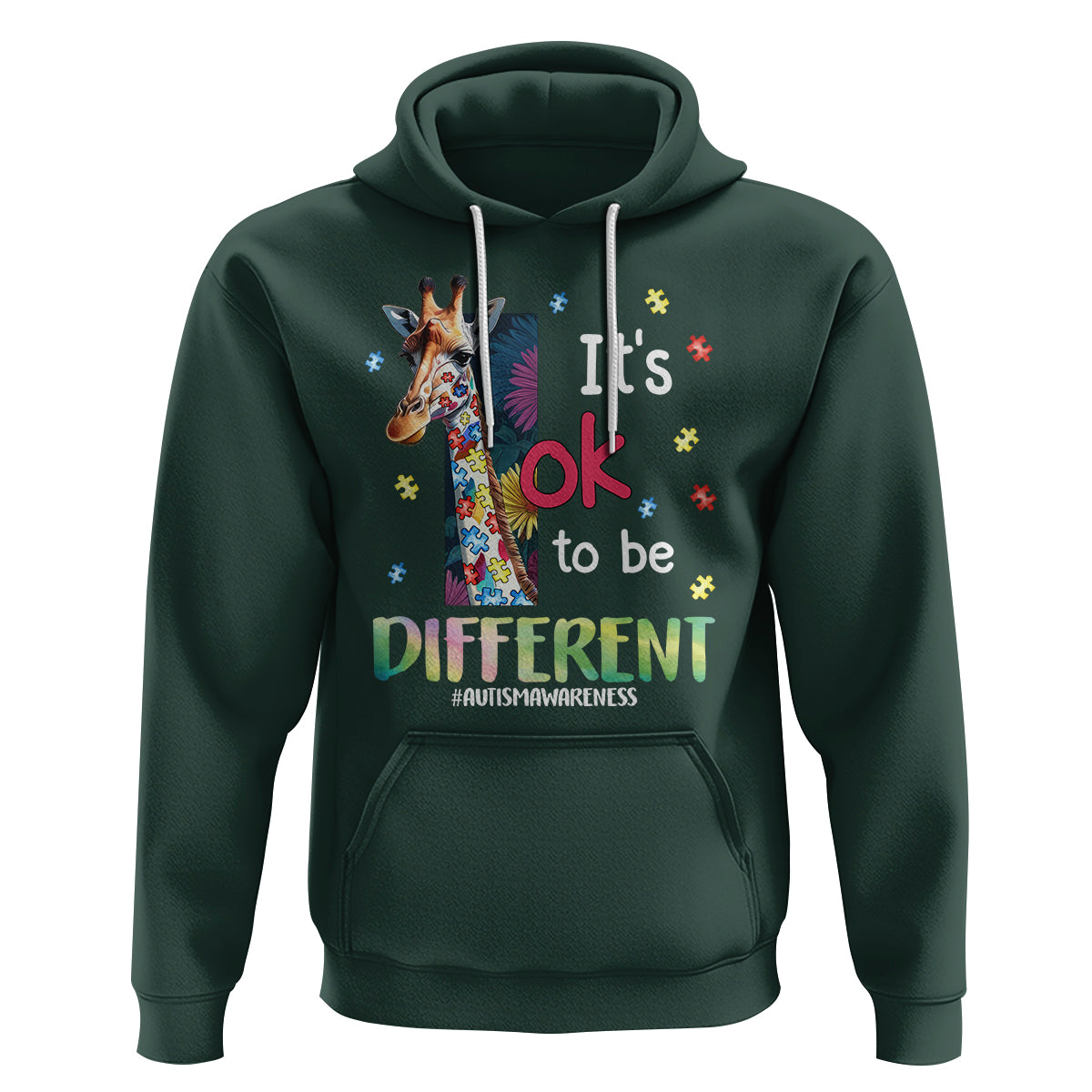 Autism Awareness Hoodie It's Ok To Be Different Puzzle Giraffe - Wonder Print Shop