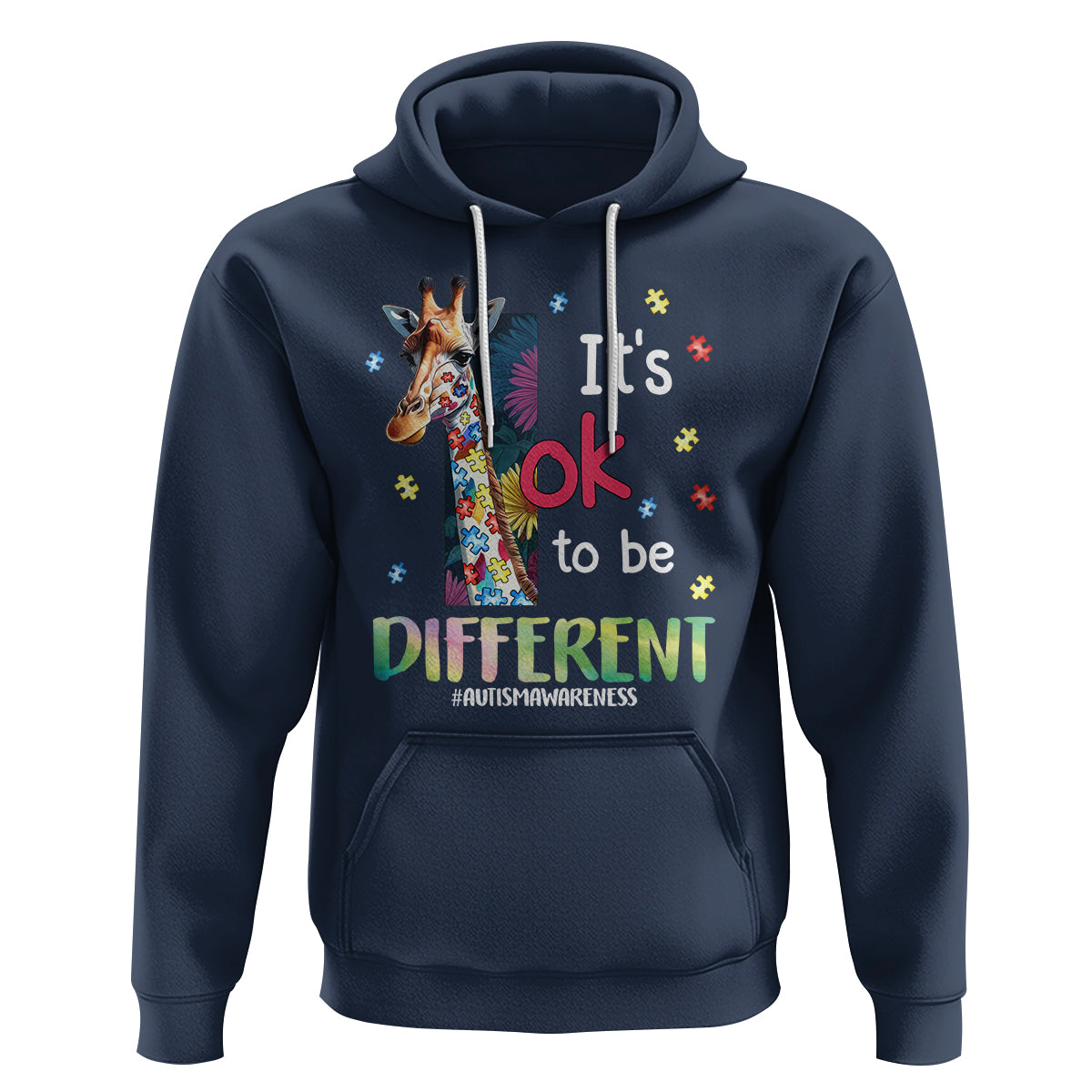 Autism Awareness Hoodie It's Ok To Be Different Puzzle Giraffe - Wonder Print Shop