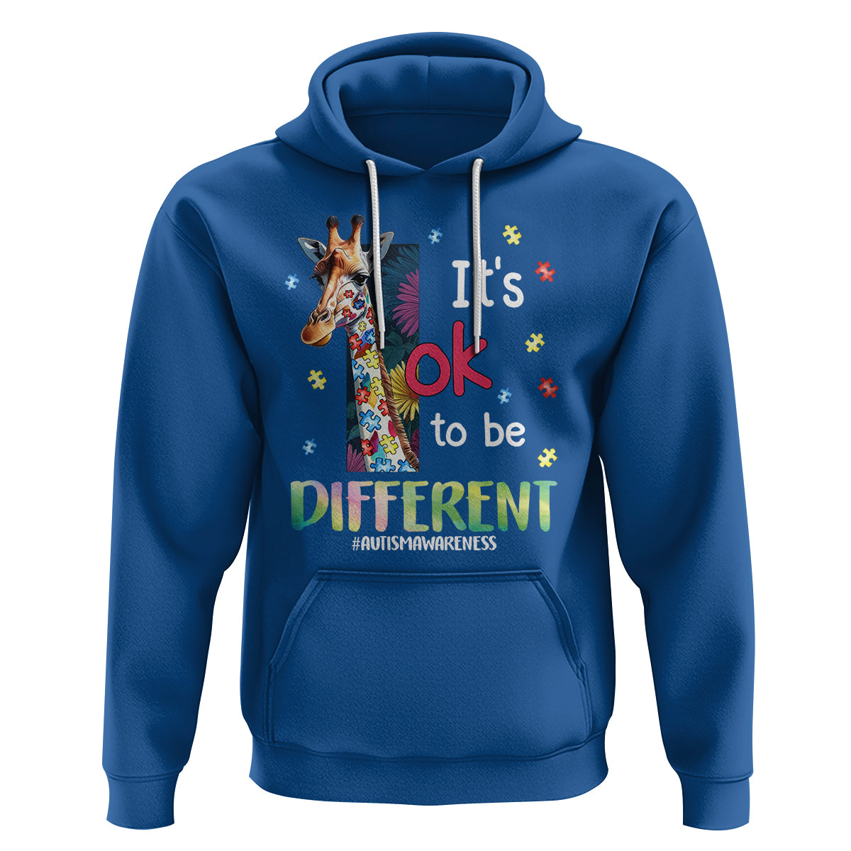 Autism Awareness Hoodie It's Ok To Be Different Puzzle Giraffe - Wonder Print Shop
