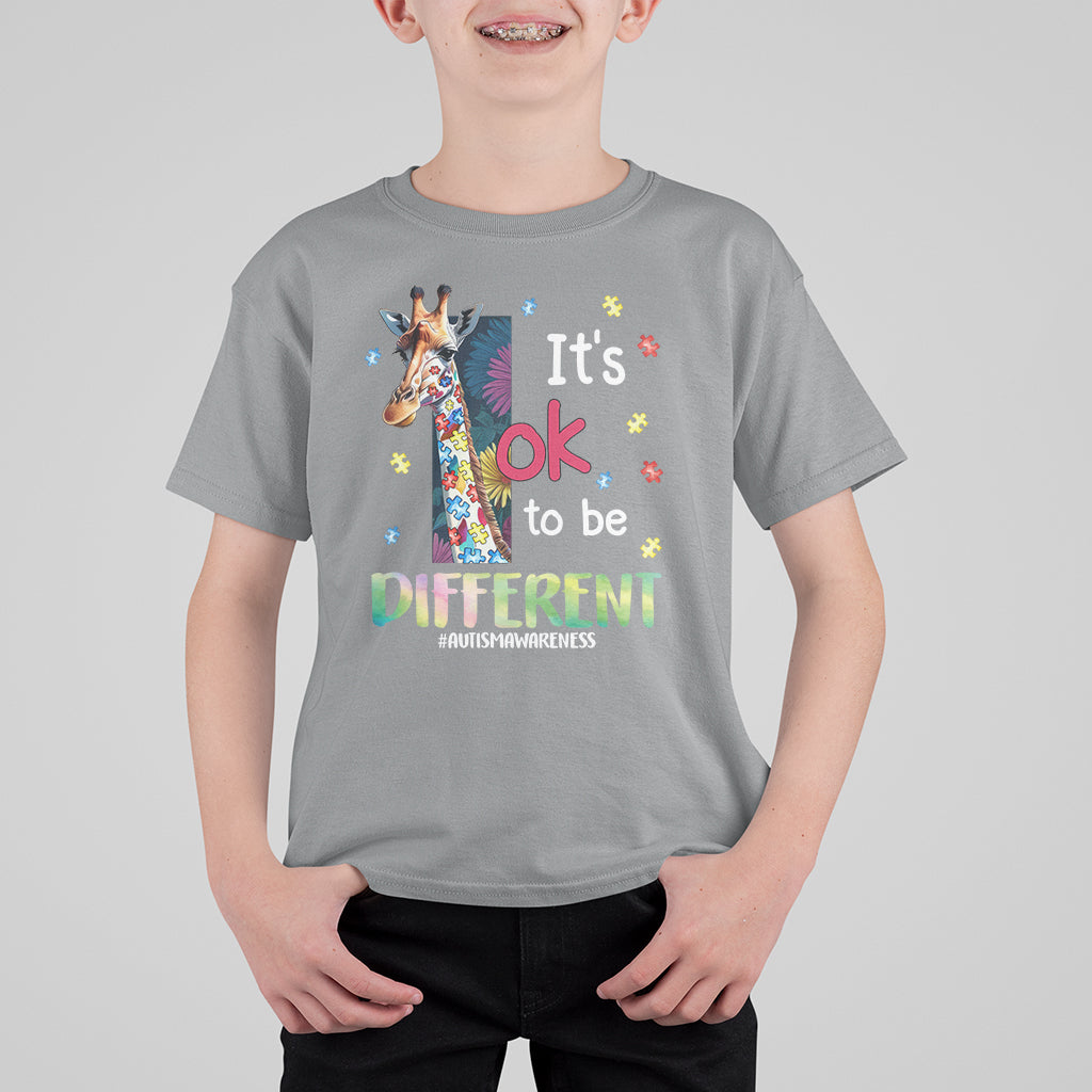 Autism Awareness T Shirt For Kid It's Ok To Be Different Puzzle Giraffe - Wonder Print Shop