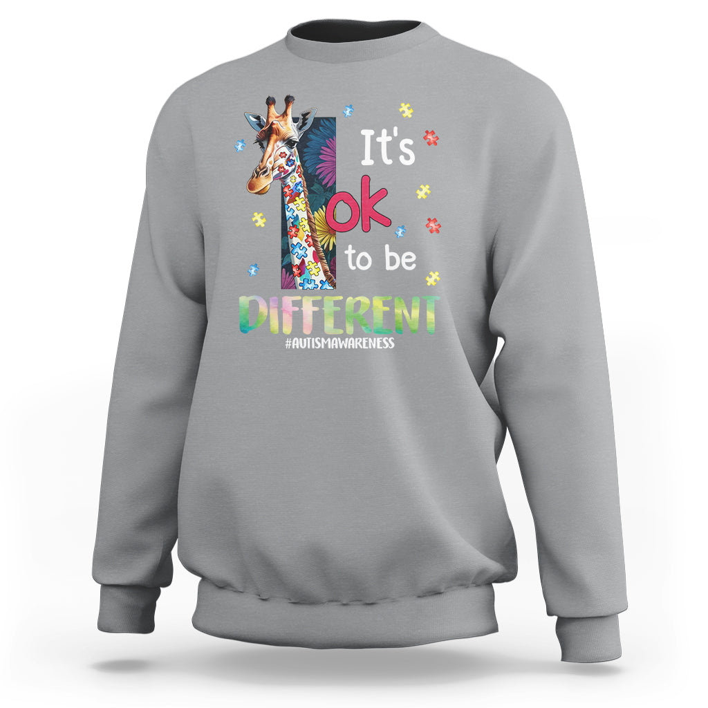 Autism Awareness Sweatshirt It's Ok To Be Different Puzzle Giraffe - Wonder Print Shop