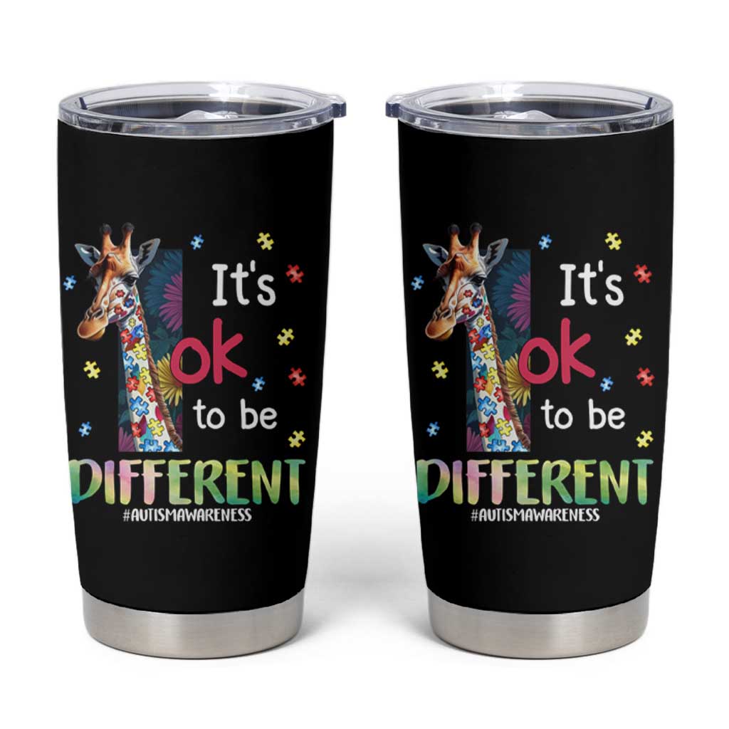 Autism Awareness Tumbler Cup It's Ok To Be Different Puzzle Giraffe