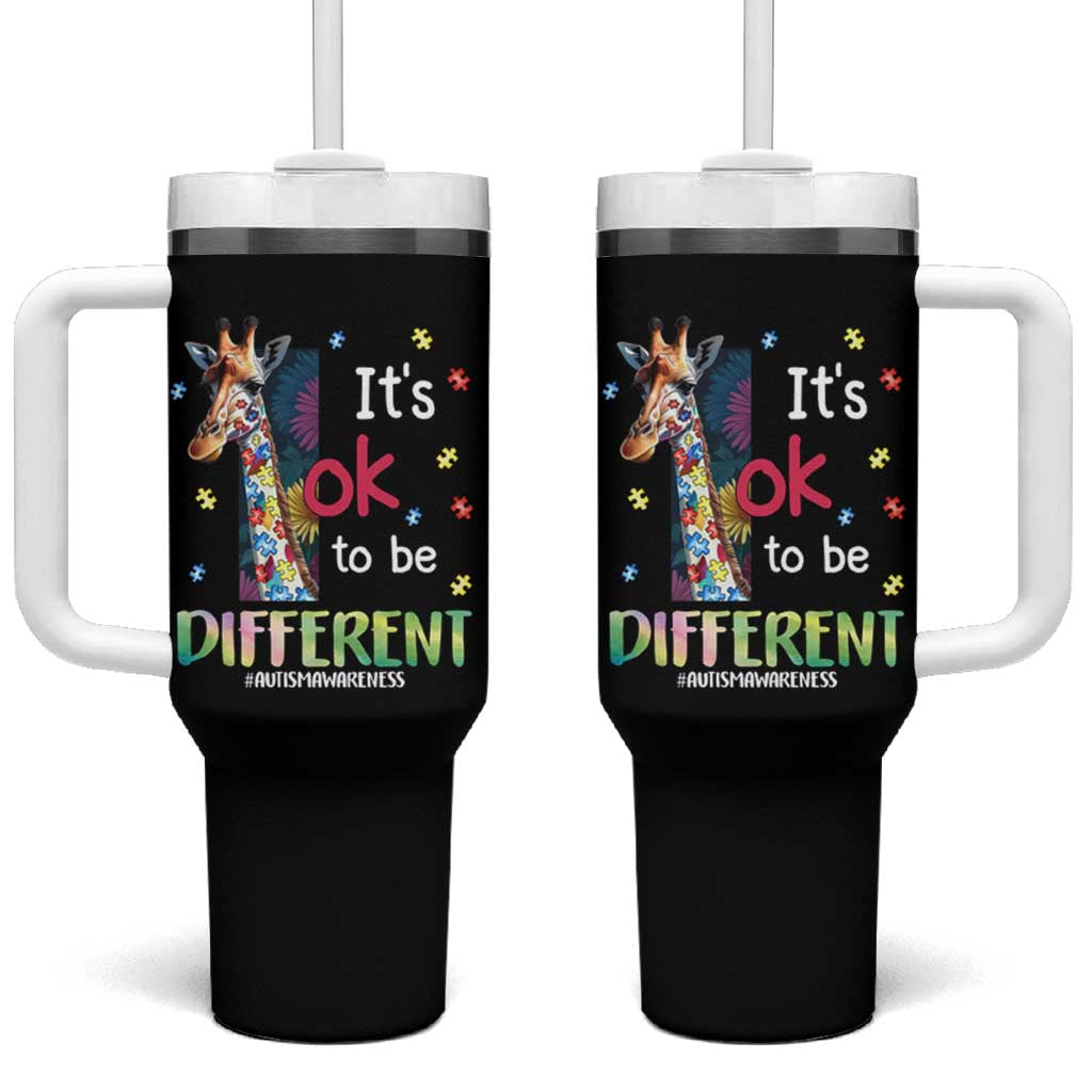 Autism Awareness Tumbler With Handle It's Ok To Be Different Puzzle Giraffe