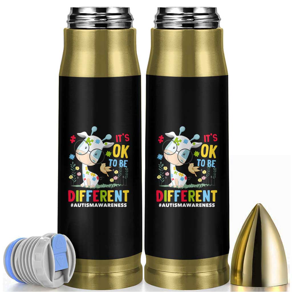 Autism Awareness Bullet Tumbler It's Ok To Be Different Cute Puzzle Giraffe