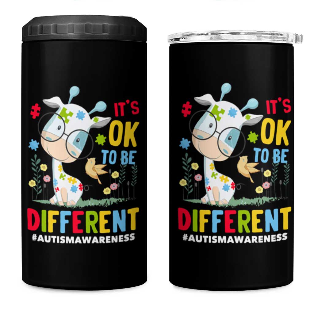Autism Awareness 4 in 1 Can Cooler Tumbler It's Ok To Be Different Cute Puzzle Giraffe