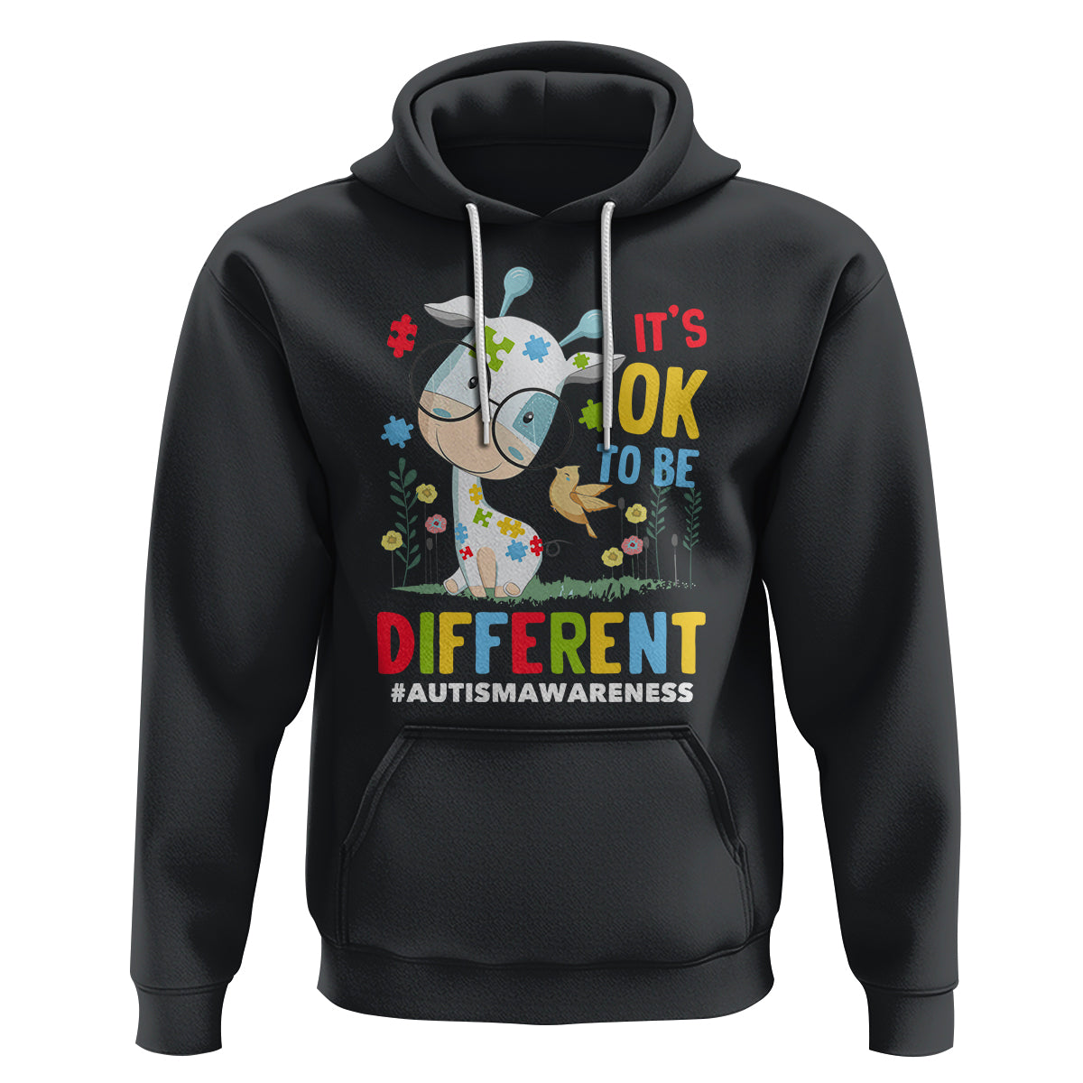 Autism Awareness Hoodie It's Ok To Be Different Cute Puzzle Giraffe - Wonder Print Shop