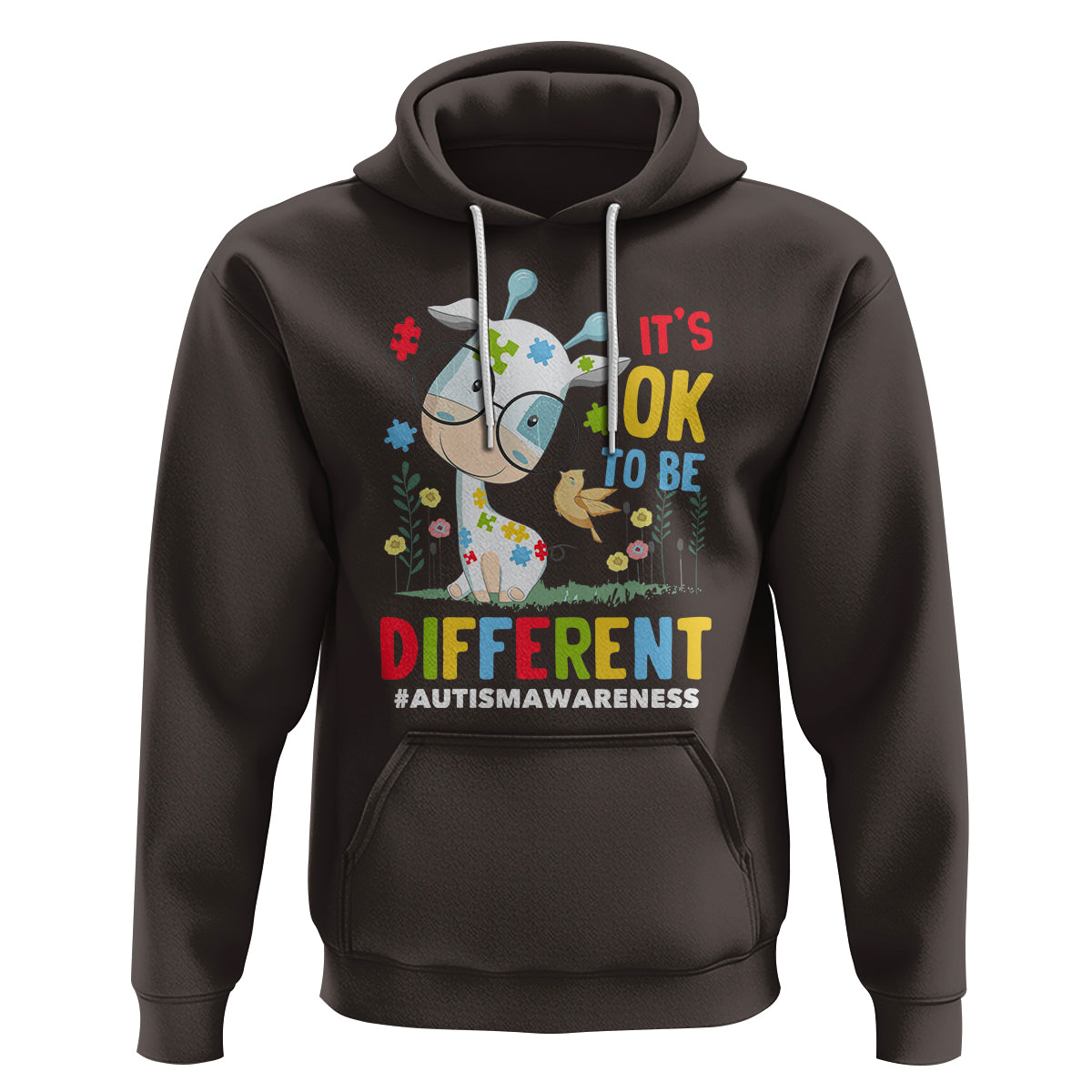 Autism Awareness Hoodie It's Ok To Be Different Cute Puzzle Giraffe - Wonder Print Shop