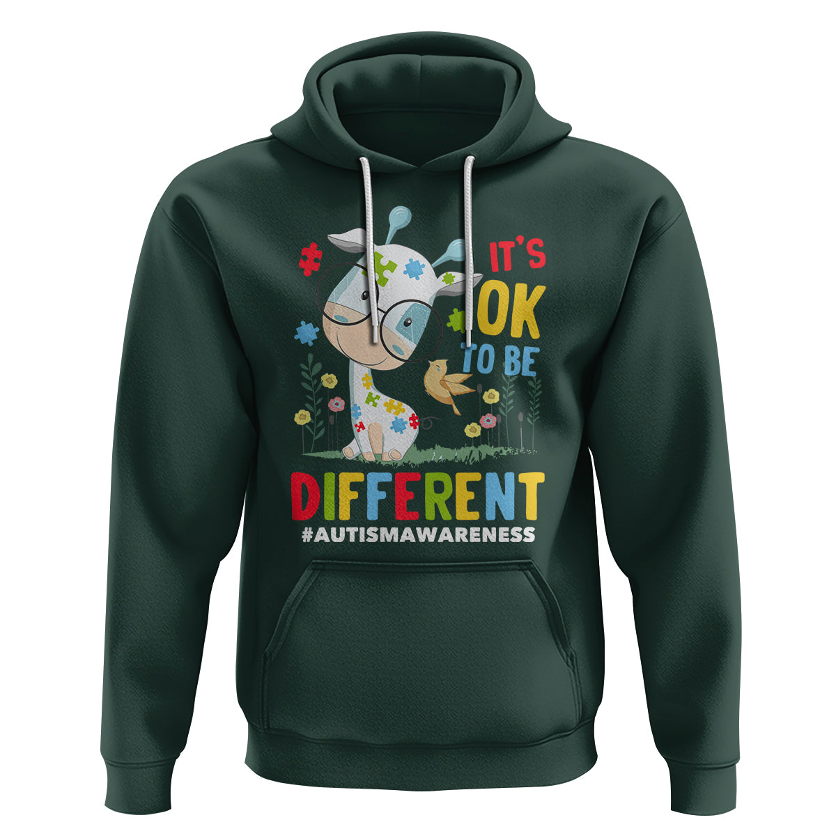 Autism Awareness Hoodie It's Ok To Be Different Cute Puzzle Giraffe - Wonder Print Shop