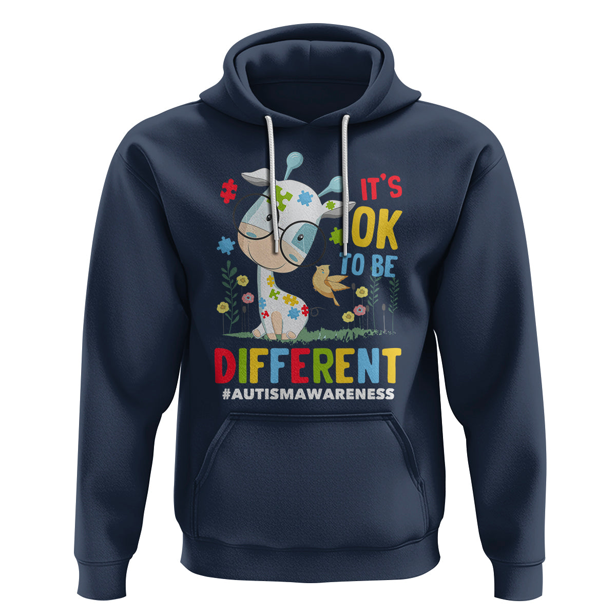 Autism Awareness Hoodie It's Ok To Be Different Cute Puzzle Giraffe - Wonder Print Shop
