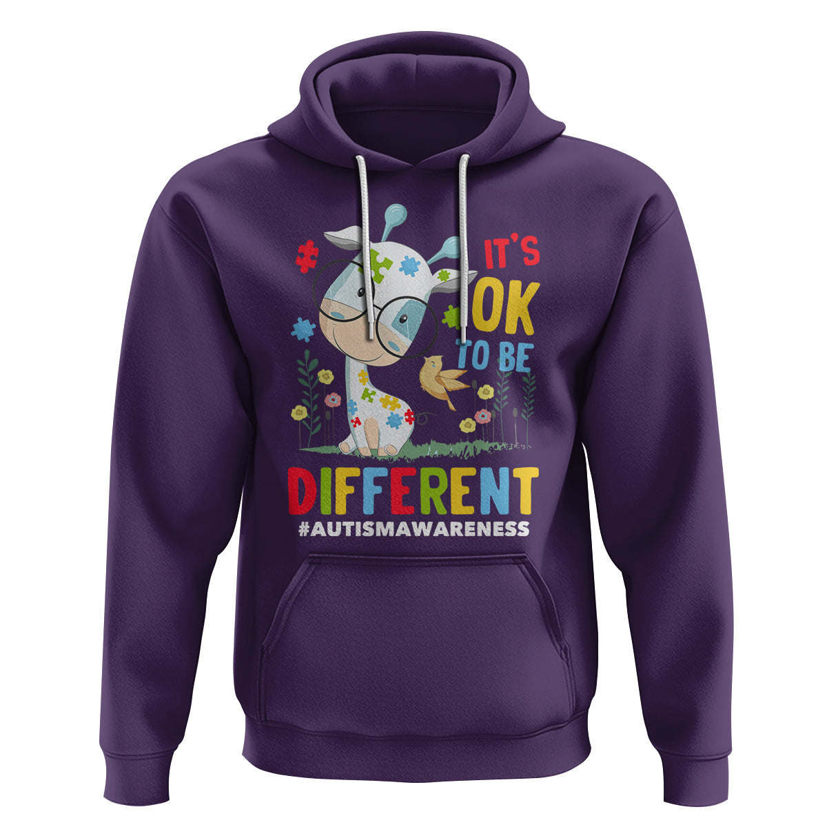 Autism Awareness Hoodie It's Ok To Be Different Cute Puzzle Giraffe - Wonder Print Shop