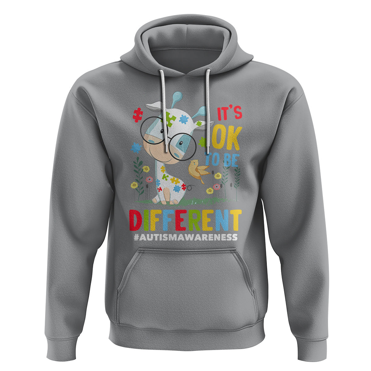 Autism Awareness Hoodie It's Ok To Be Different Cute Puzzle Giraffe - Wonder Print Shop