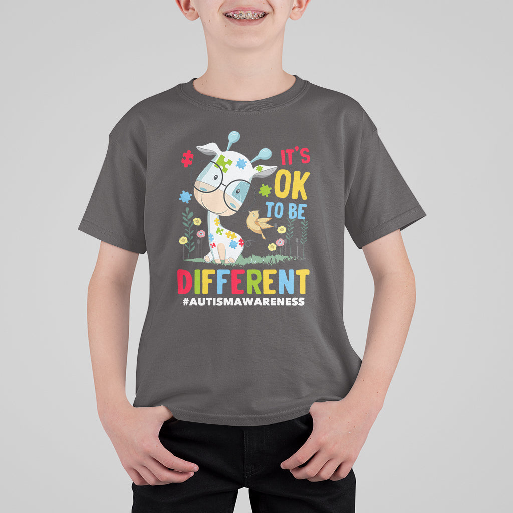 Autism Awareness T Shirt For Kid It's Ok To Be Different Cute Puzzle Giraffe - Wonder Print Shop