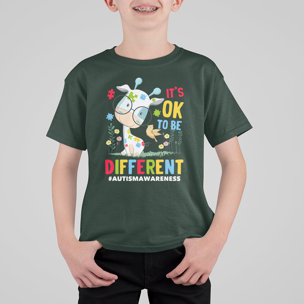 Autism Awareness T Shirt For Kid It's Ok To Be Different Cute Puzzle Giraffe - Wonder Print Shop
