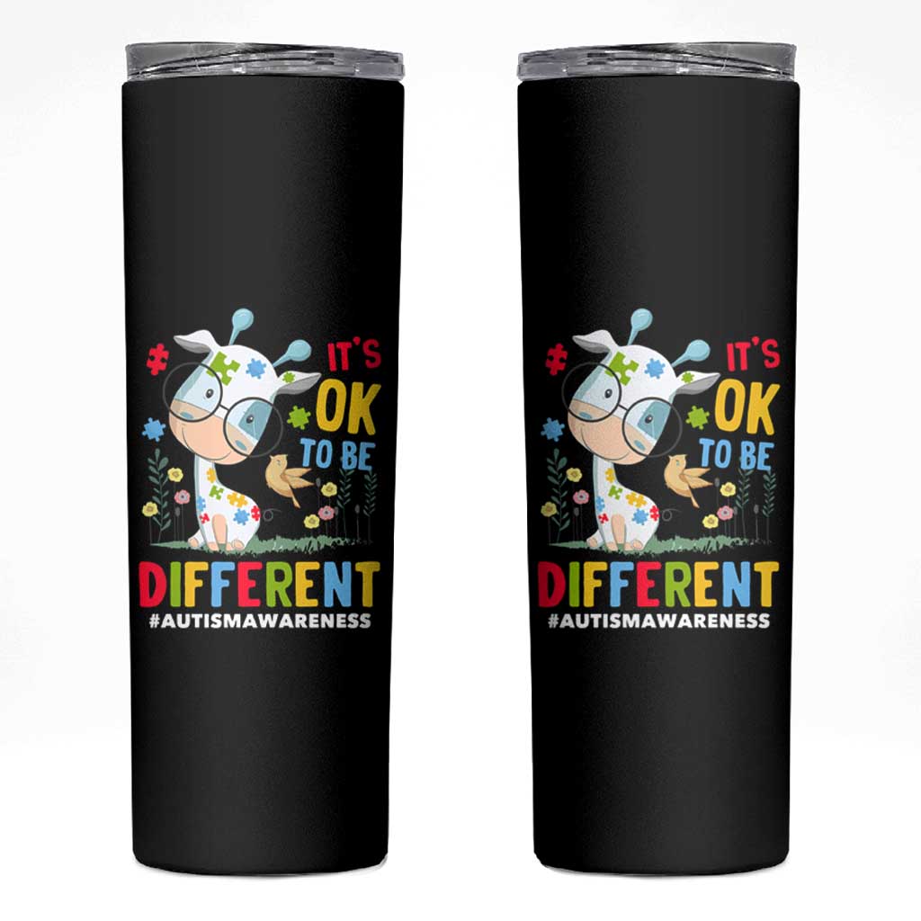 Autism Awareness Skinny Tumbler It's Ok To Be Different Cute Puzzle Giraffe