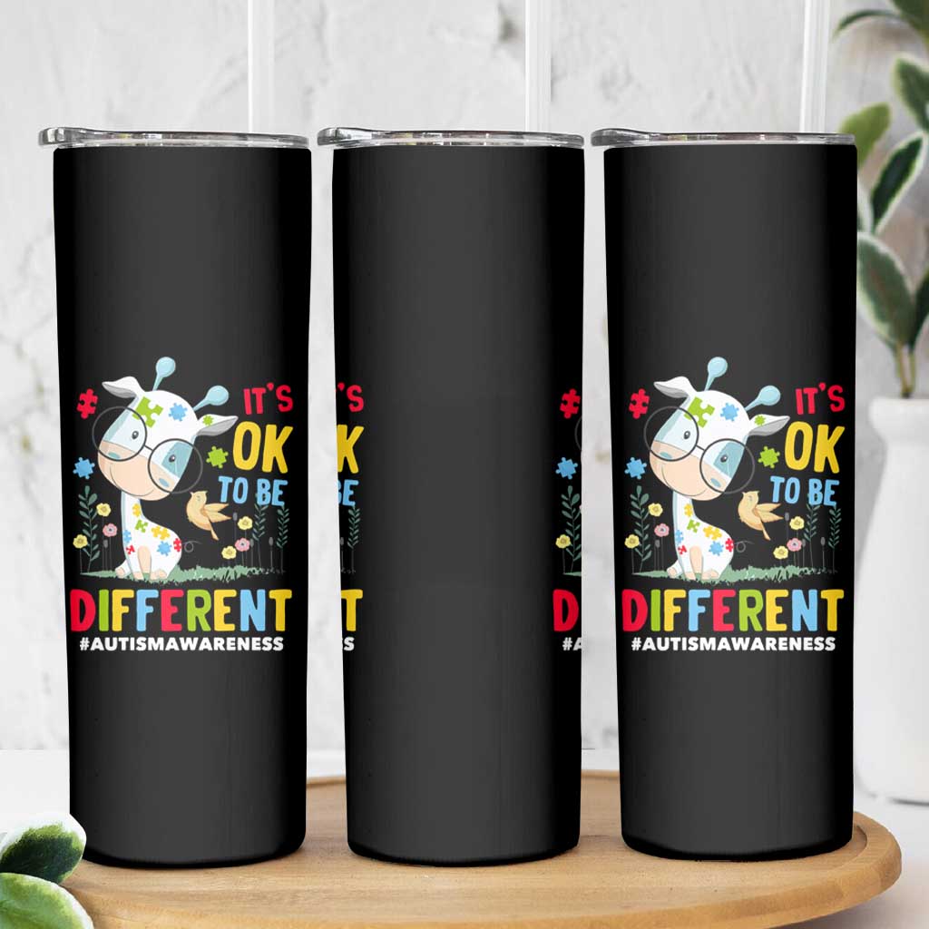 Autism Awareness Skinny Tumbler It's Ok To Be Different Cute Puzzle Giraffe