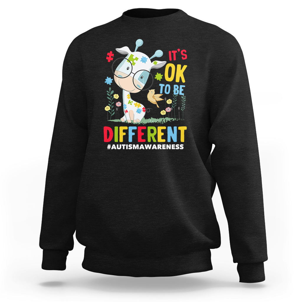 Autism Awareness Sweatshirt It's Ok To Be Different Cute Puzzle Giraffe - Wonder Print Shop