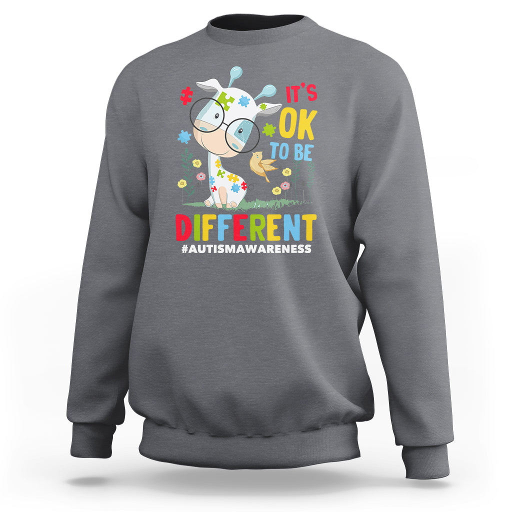 Autism Awareness Sweatshirt It's Ok To Be Different Cute Puzzle Giraffe - Wonder Print Shop