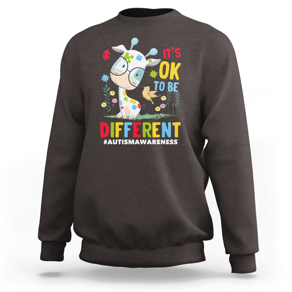 Autism Awareness Sweatshirt It's Ok To Be Different Cute Puzzle Giraffe - Wonder Print Shop