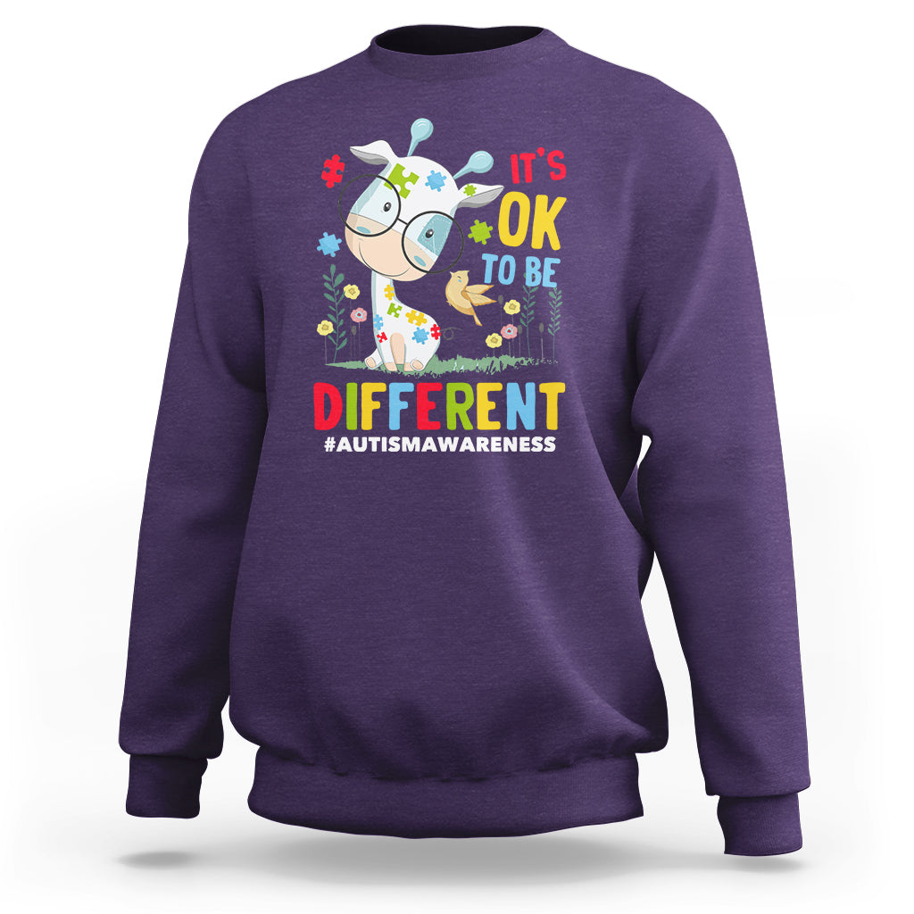Autism Awareness Sweatshirt It's Ok To Be Different Cute Puzzle Giraffe - Wonder Print Shop