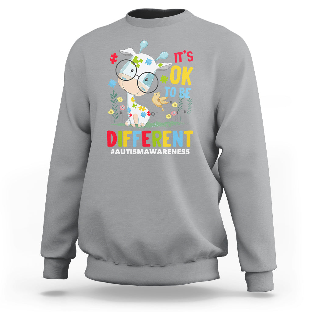 Autism Awareness Sweatshirt It's Ok To Be Different Cute Puzzle Giraffe - Wonder Print Shop
