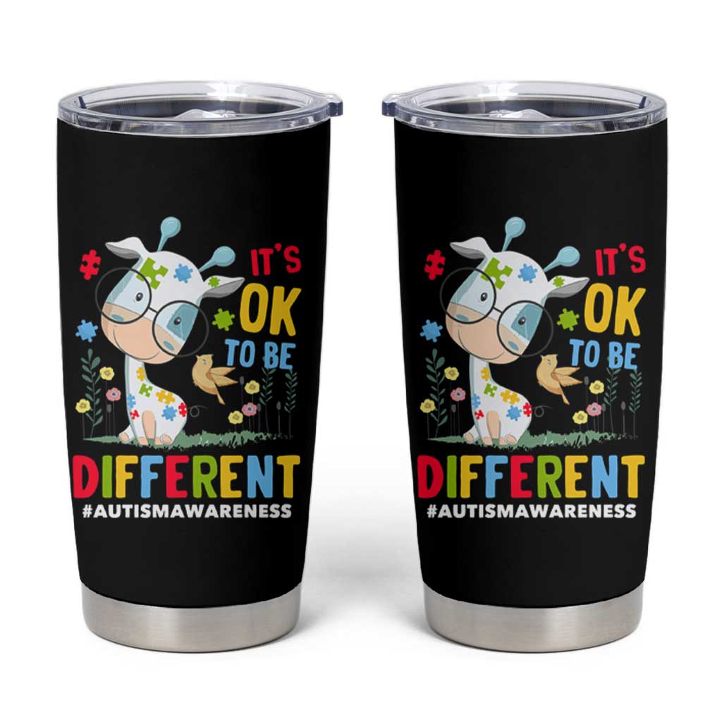 Autism Awareness Tumbler Cup It's Ok To Be Different Cute Puzzle Giraffe