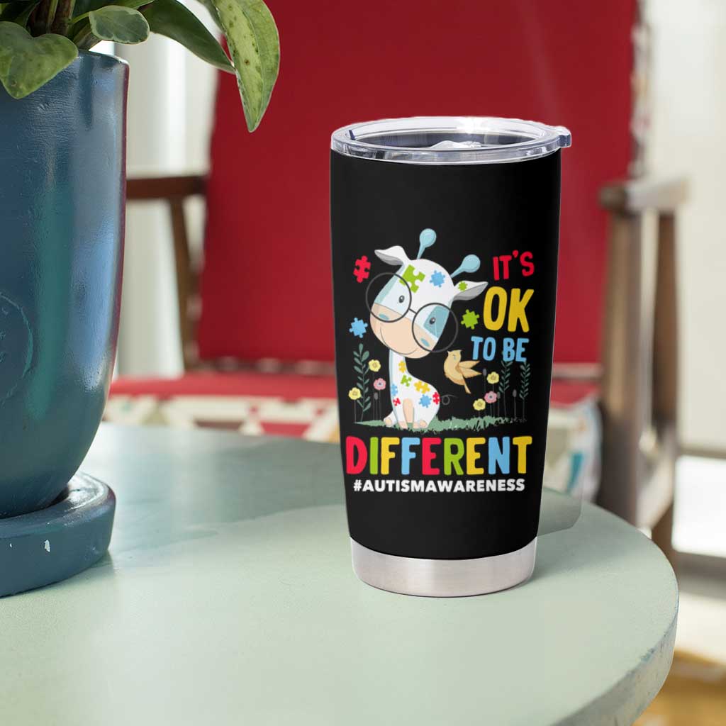 Autism Awareness Tumbler Cup It's Ok To Be Different Cute Puzzle Giraffe