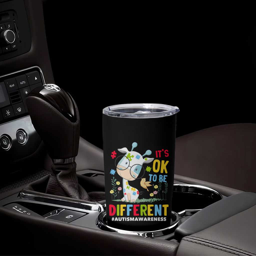 Autism Awareness Tumbler Cup It's Ok To Be Different Cute Puzzle Giraffe