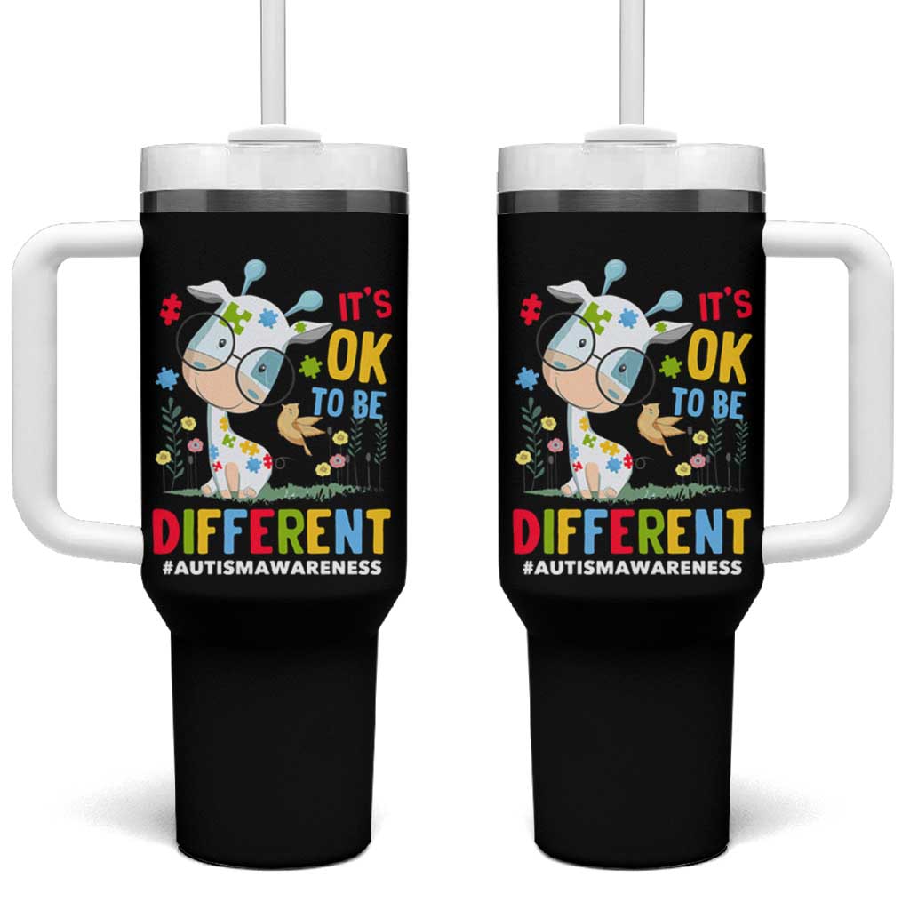 Autism Awareness Tumbler With Handle It's Ok To Be Different Cute Puzzle Giraffe