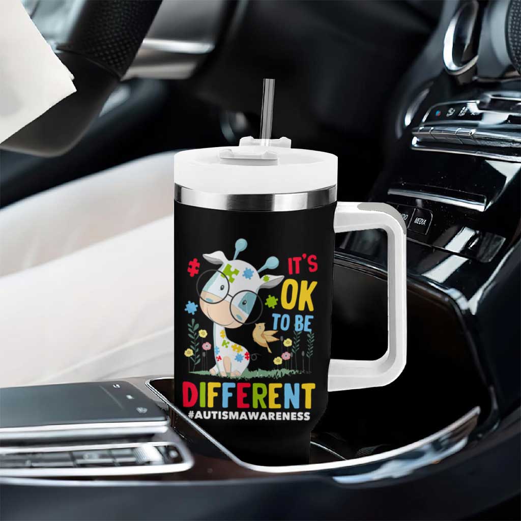 Autism Awareness Tumbler With Handle It's Ok To Be Different Cute Puzzle Giraffe