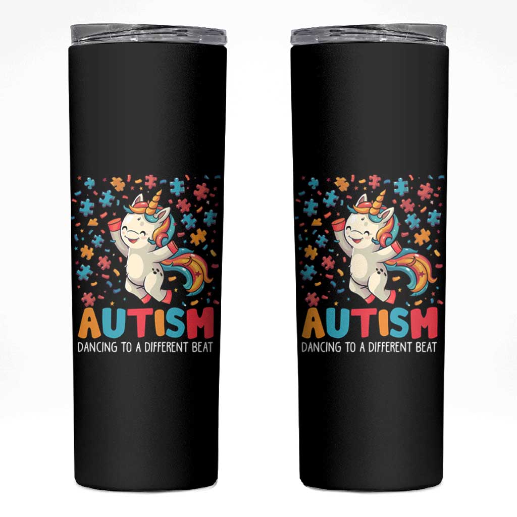 Autism Awareness Skinny Tumbler Puzzle Unicorn Dancing To A Different Beat