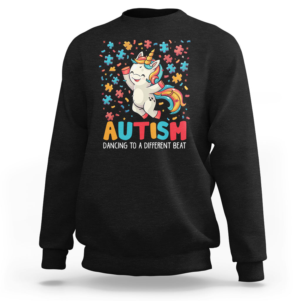 Autism Awareness Sweatshirt Puzzle Unicorn Dancing To A Different Beat - Wonder Print Shop