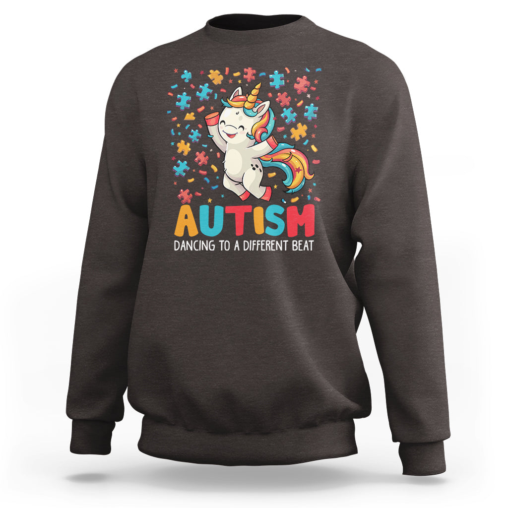 Autism Awareness Sweatshirt Puzzle Unicorn Dancing To A Different Beat - Wonder Print Shop