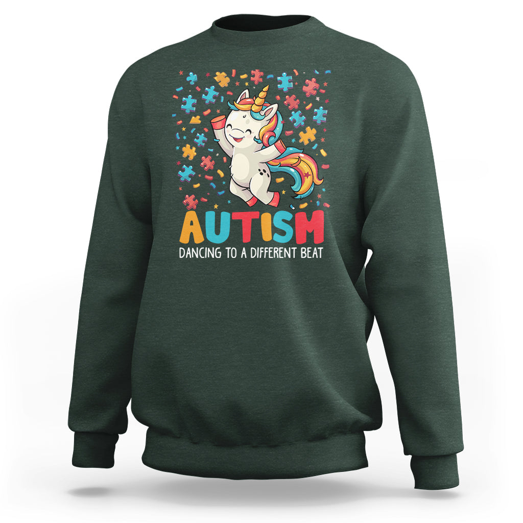Autism Awareness Sweatshirt Puzzle Unicorn Dancing To A Different Beat - Wonder Print Shop