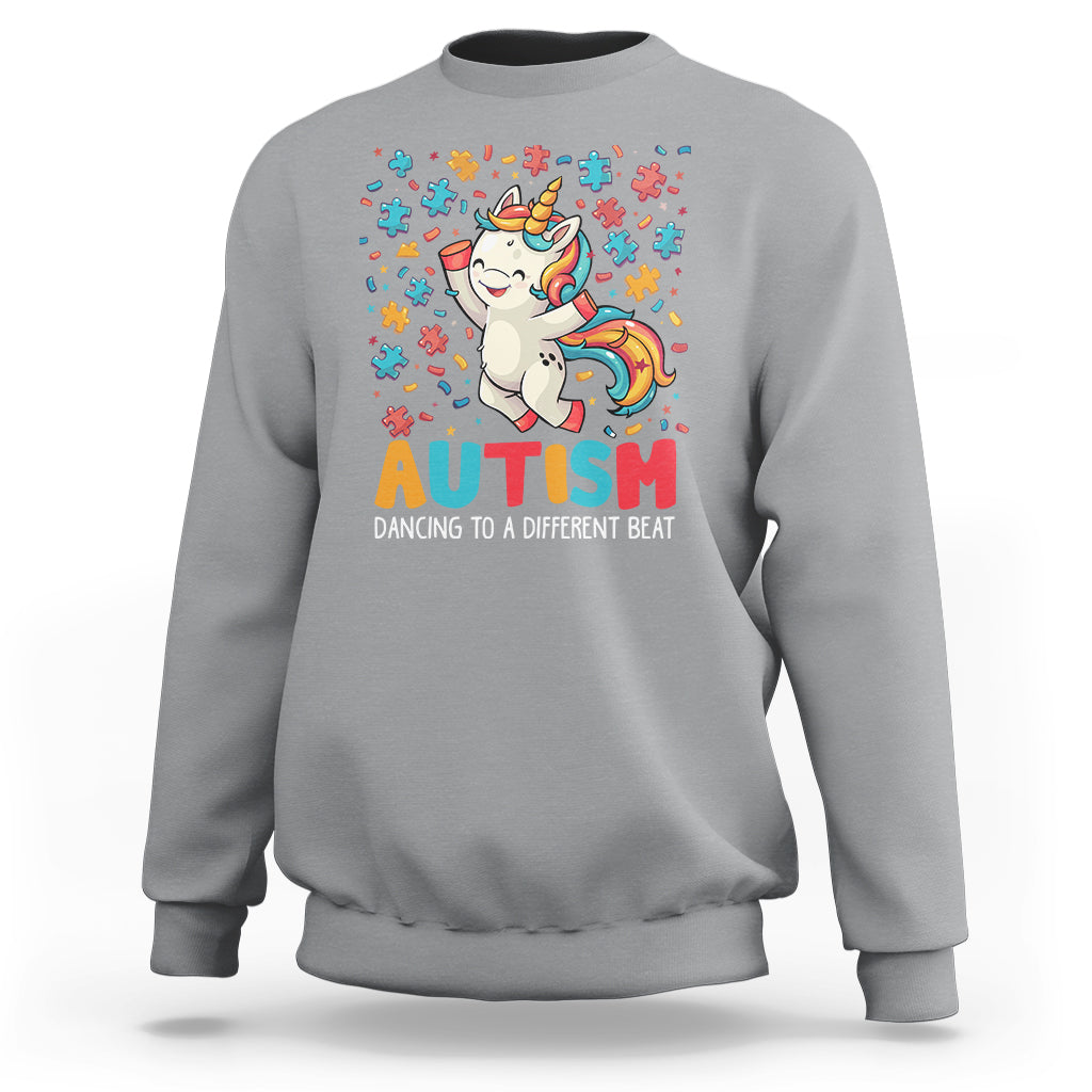 Autism Awareness Sweatshirt Puzzle Unicorn Dancing To A Different Beat - Wonder Print Shop