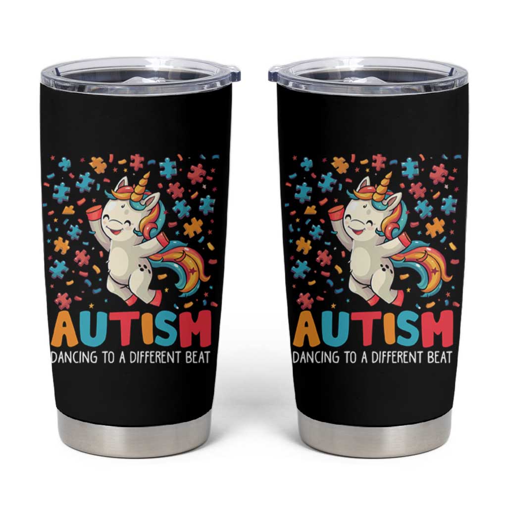 Autism Awareness Tumbler Cup Puzzle Unicorn Dancing To A Different Beat