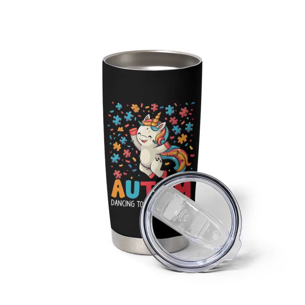 Autism Awareness Tumbler Cup Puzzle Unicorn Dancing To A Different Beat