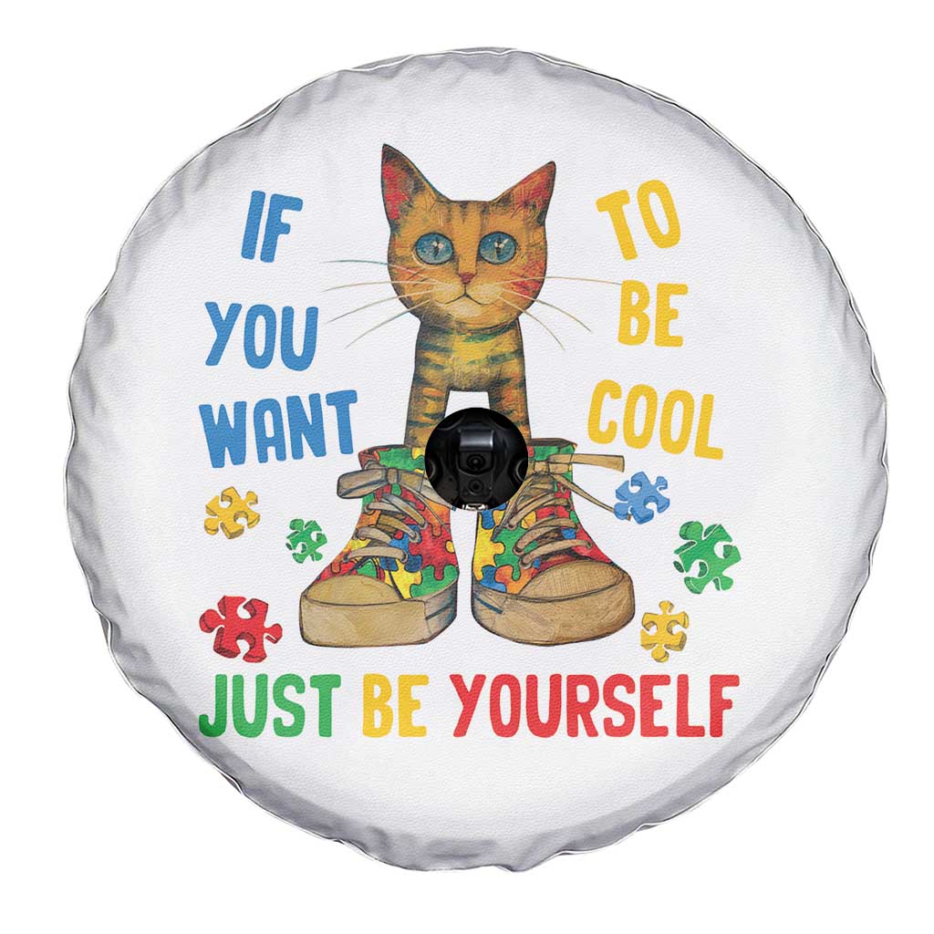 Autism Awareness Spare Tire Cover Funny Cat If You Want To Be Cool Just Be Yourself Puzzle Shoe