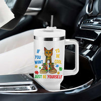 Autism Awareness Tumbler With Handle Funny Cat If You Want To Be Cool Just Be Yourself Puzzle Shoe